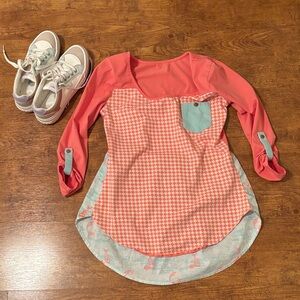 Serendipity Coral and mint green high low top.